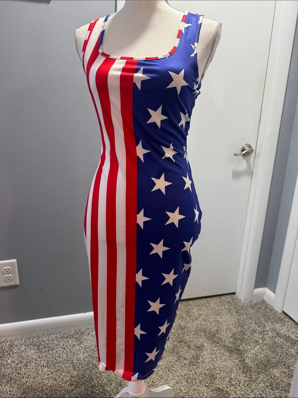 Sleeveless American Flag Midi Dress in Red, White & Blue-Never Worn